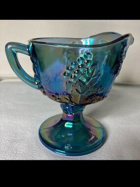 Vtg Creamer Indiana Blue Harvest Grape Carnival Glass